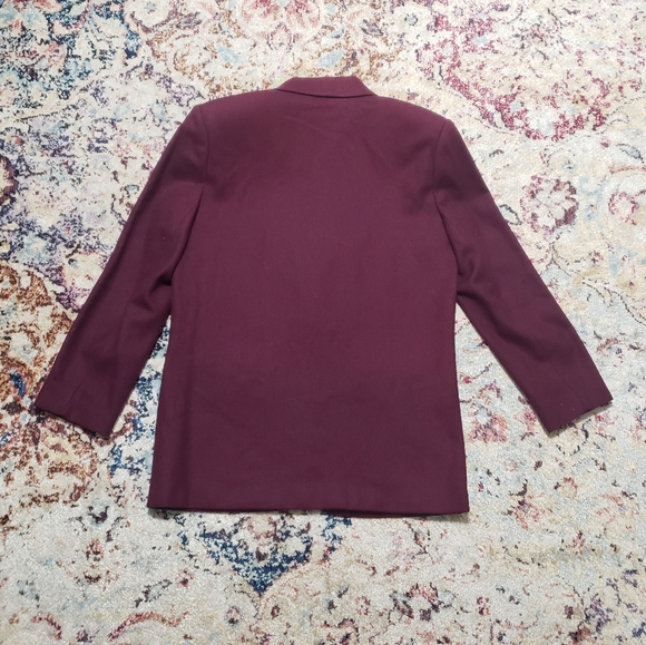 90s Vintage Sag Harbor 100% Wool Burgundy Blazer Size 4 Petite - Picture 2 of 11